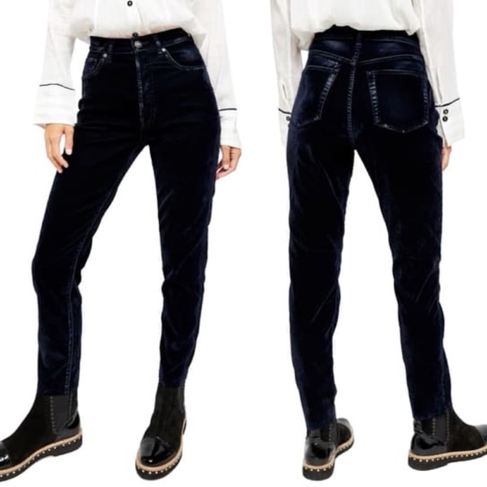 Free People Velveteen High Waist Skinny Pants